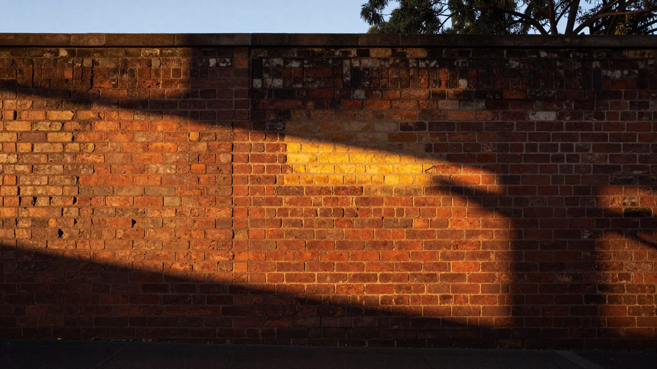 Sunset light on Sydney brick wall with overpass ramp and violet sky in in Sydney, New South Wales, Australia