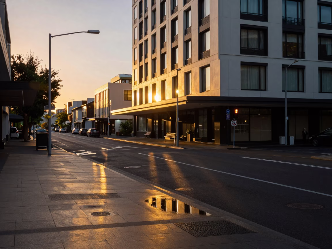 Sunset Light on Tail Lights in Christchurch in in Christchurch, New Zealand