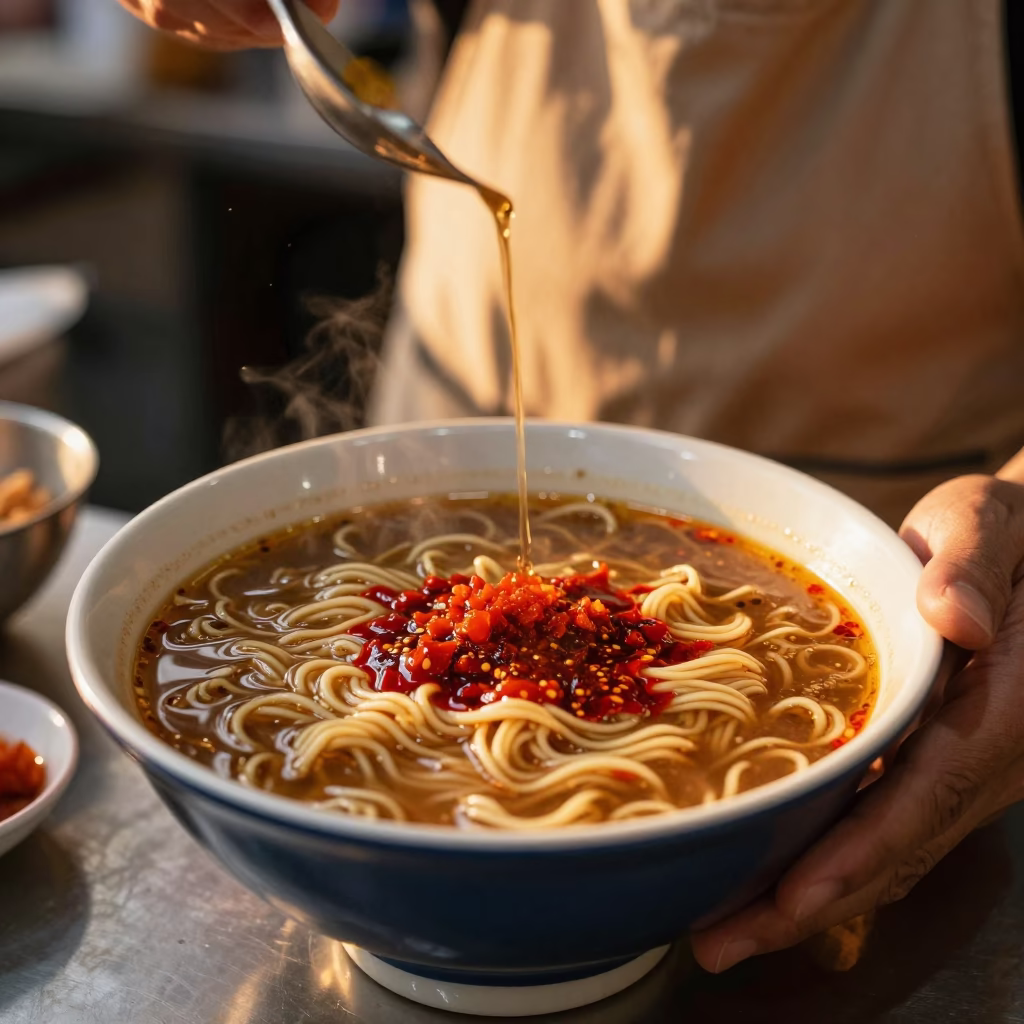 Sunset Light on Tantanmen Ramen in Kuala Lumpur in in Kuala Lumpur, Malaysia