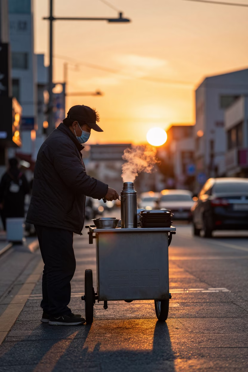 Sunset Light on Thermos in Seoul in in Seoul, South Korea
