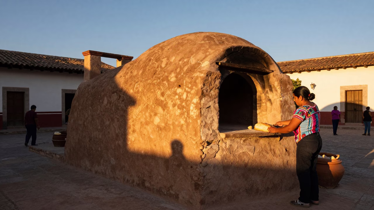 Sunset Light on Traditional Clay Pot and Bread Oven in Oaxaca Mexico Village Square in in Oaxaca, Mexico