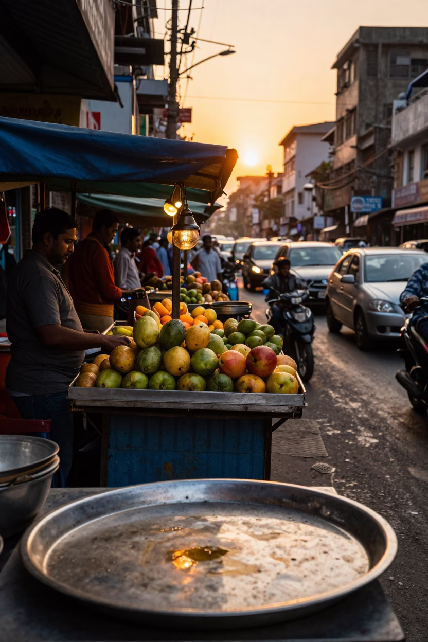 Sunset Light on Vendor Stall in Mumbai in in Mumbai, India