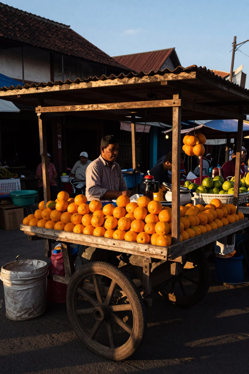Sunset Light on Vendor Stall in Yogyakarta in in Yogyakarta, Indonesia
