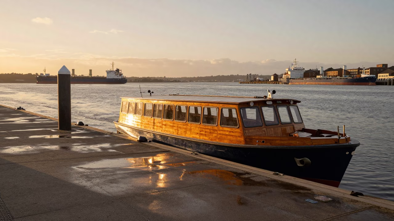 Sunset Light on Water Taxi in Bristol in in Bristol, United Kingdom