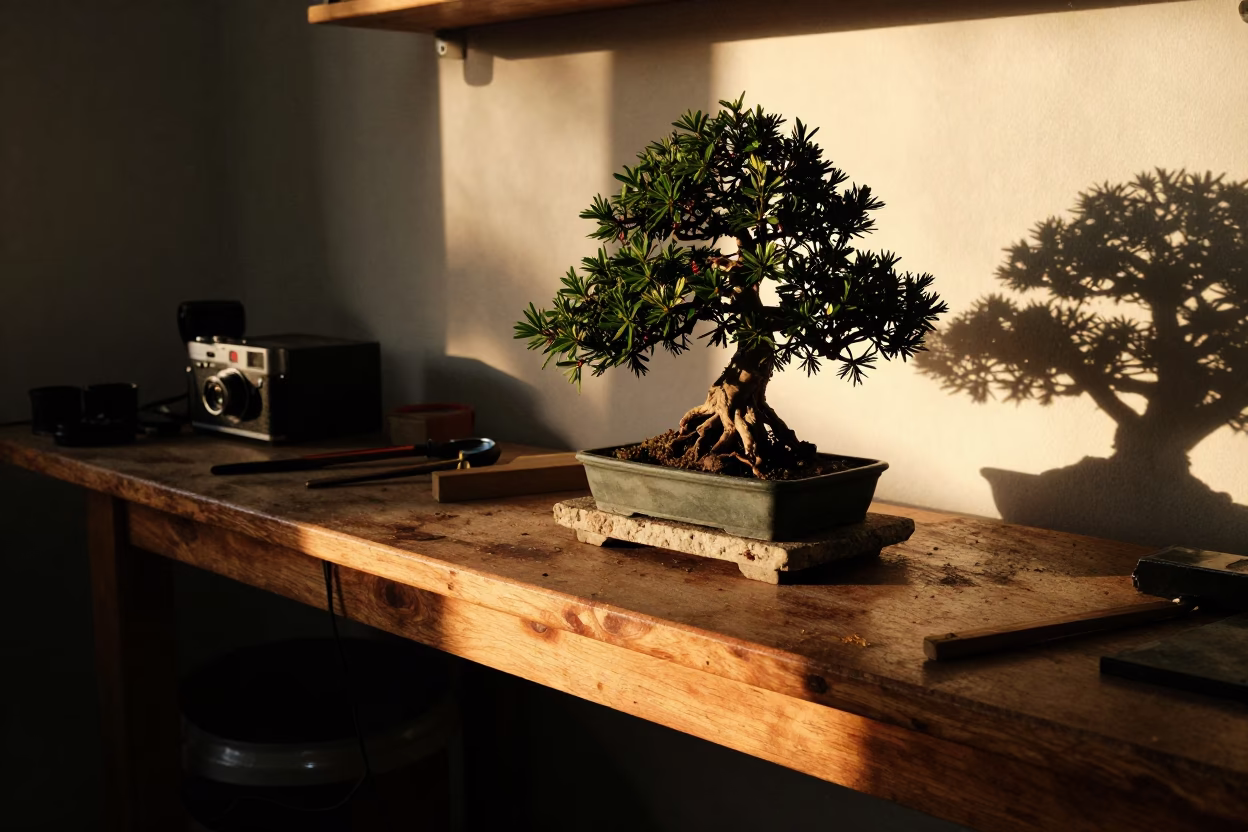 Sunset light pooling on a Madrid workbench edge amidst busy street scene in in Madrid, Spain