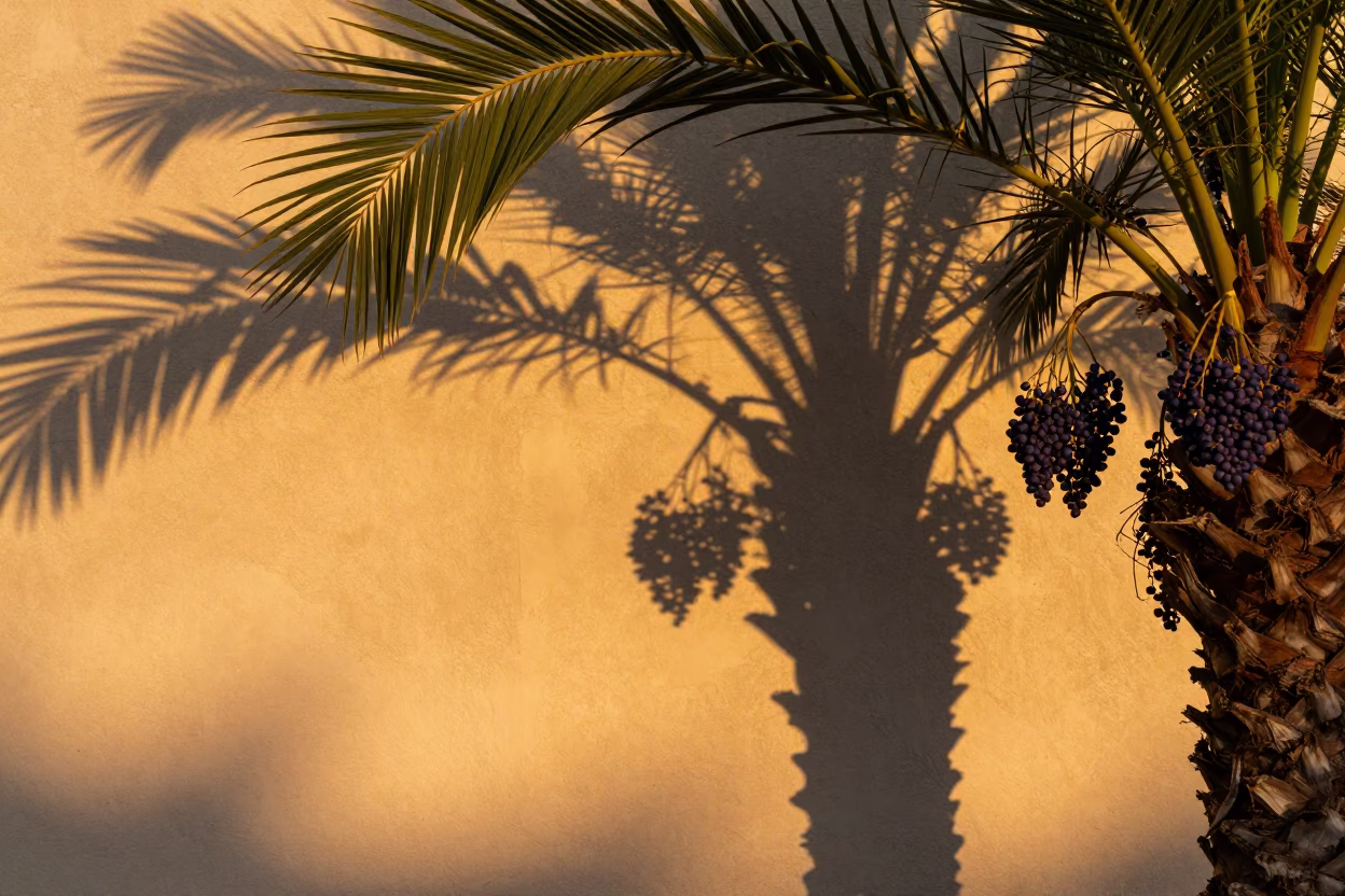 Sunset Light Stripes on Naples Wall with Palm and Vintage Motorcycle in in Naples, Italy