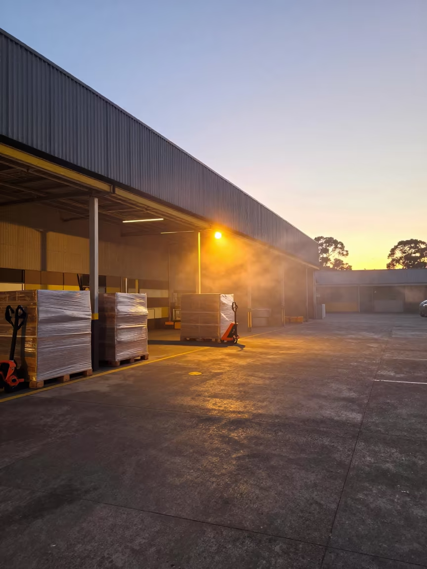Sunset Loading Dock with Sodium Fog in Darlinghurst Sydney in at a delivery depot loading bay in Darlinghurst, Sydney