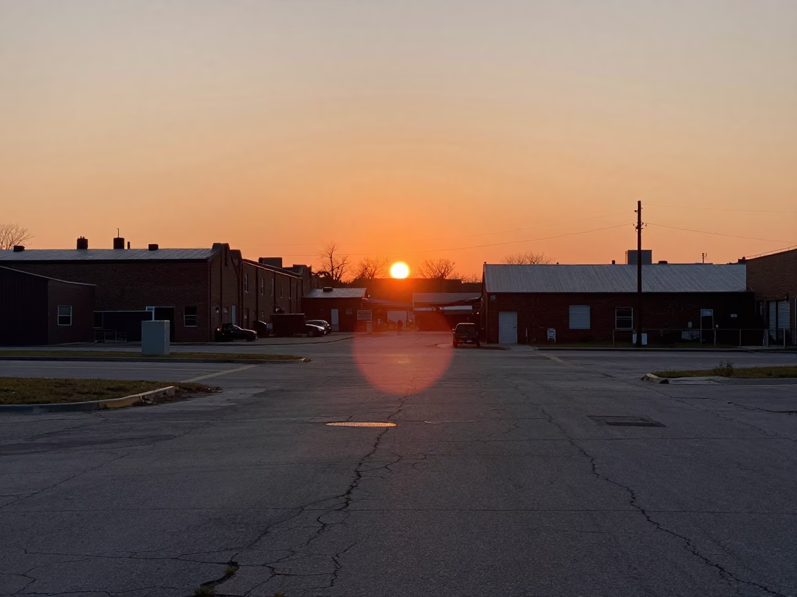 Sunset Looming in Chicago at As The Sun Drops Toward The Horizon in in Chicago, Illinois, United States