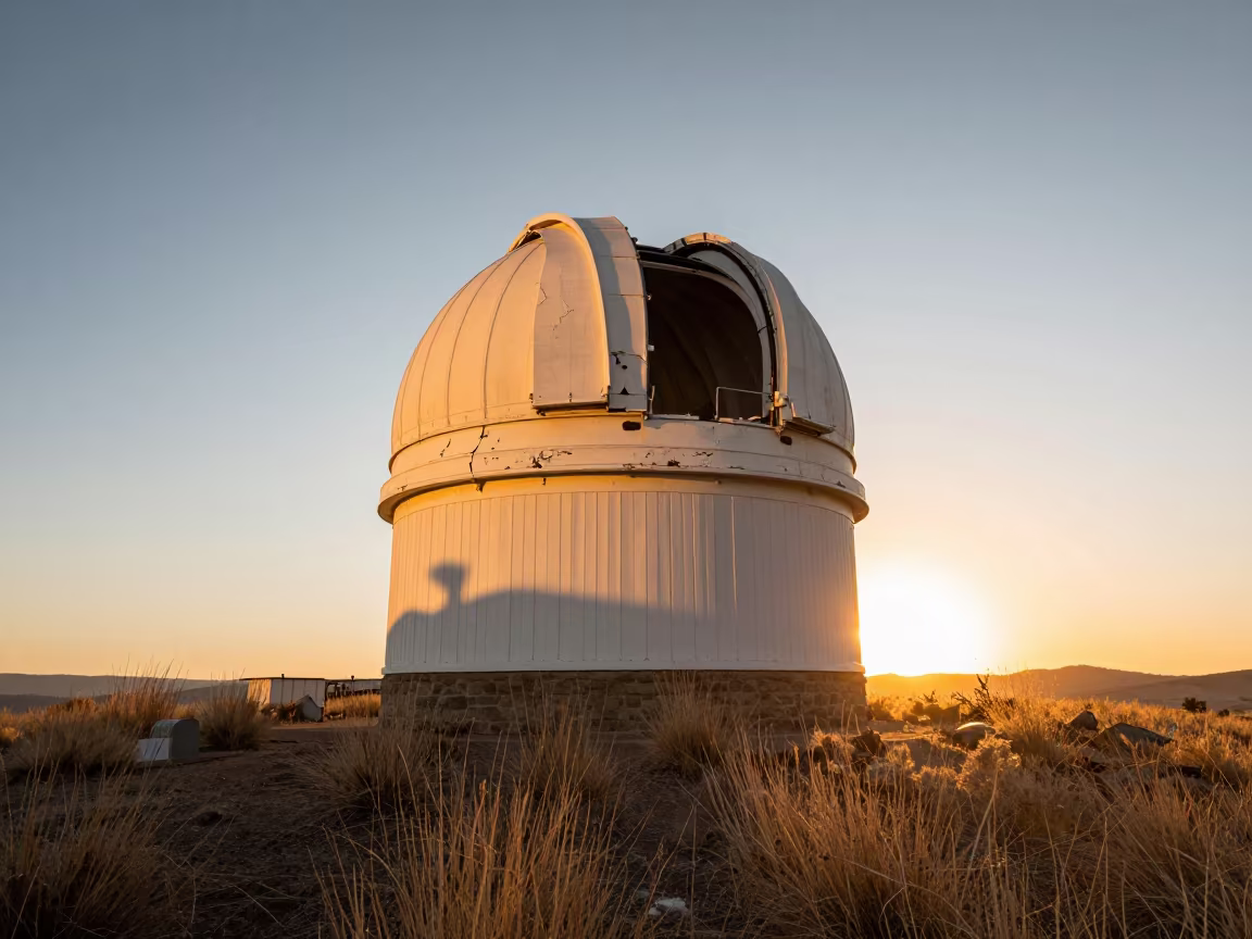 Sunset Observatory Dome Ajar Hilltop California in at a remote field station in California