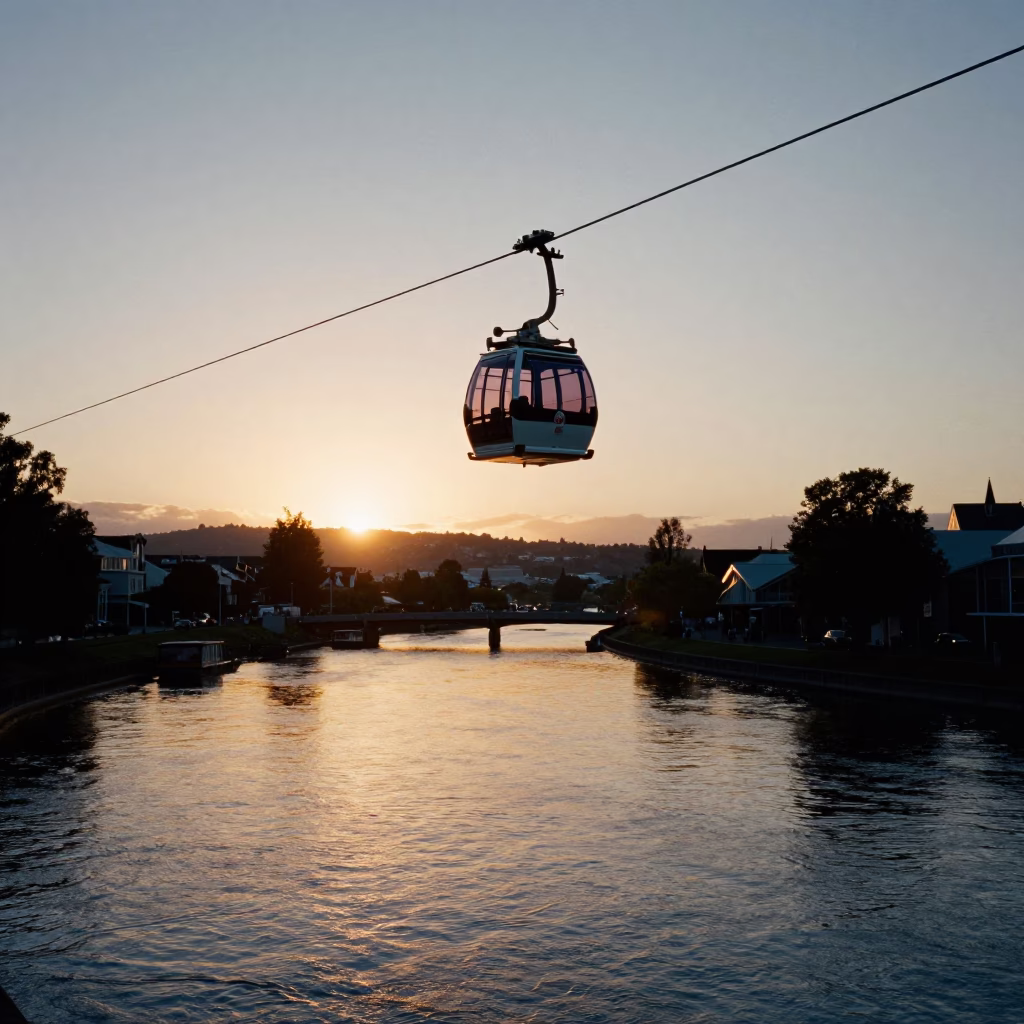 Sunset Over Christchurch New Zealand Avon River And Gondola Tramway View in in Christchurch, New Zealand