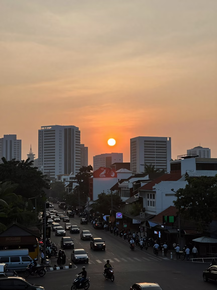 Sunset Over Surabaya Indonesia Cityscape and Urban Street Life in in Surabaya, Indonesia