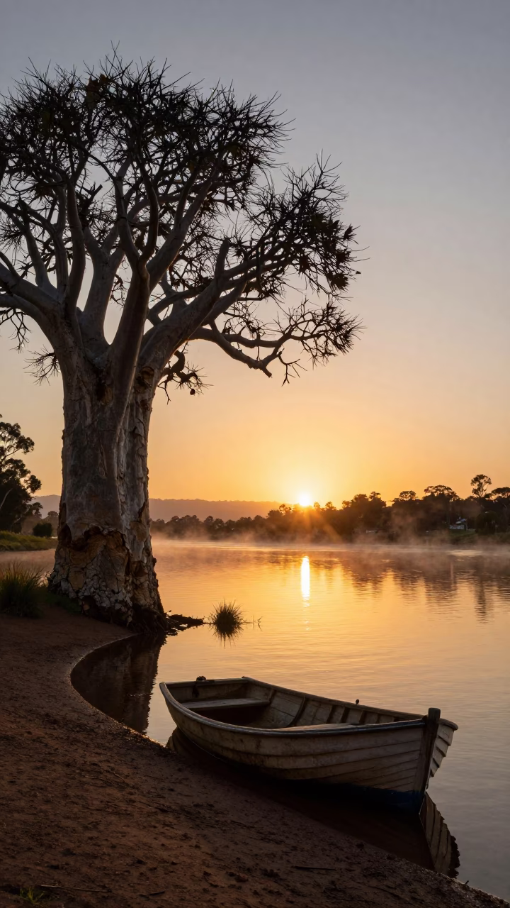 Sunset over Swan River Perth Western Australia with Boab Tree Inspiration in in Perth, Western Australia, Australia