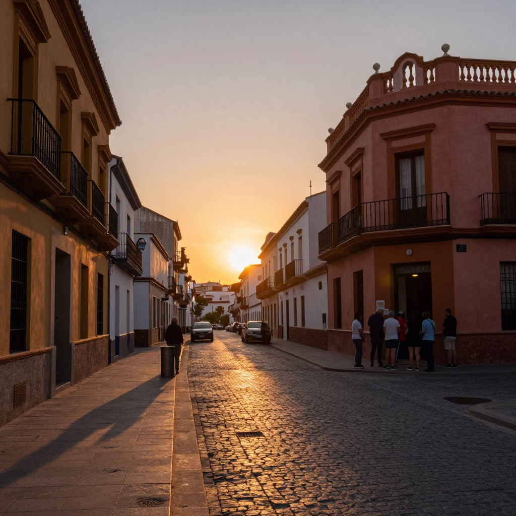 Sunset over Valencia Spain street scene with traditional architecture and local life in in Valencia, Spain