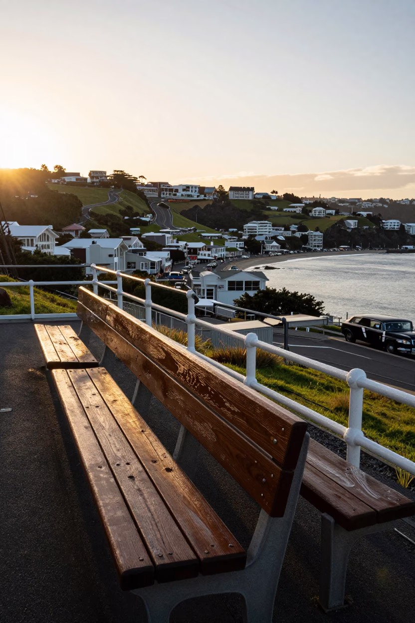Sunset Over Wellington Harbor From a Cable Car Station with Vintage Car Rally View in in Wellington, New Zealand