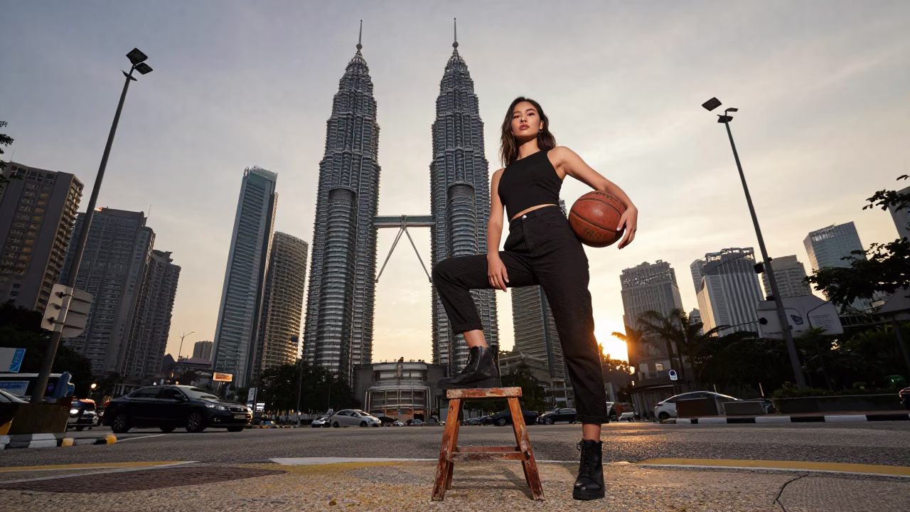 Sunset Portrait in Kuala Lumpur at Sunset Light in in Kuala Lumpur, Malaysia
