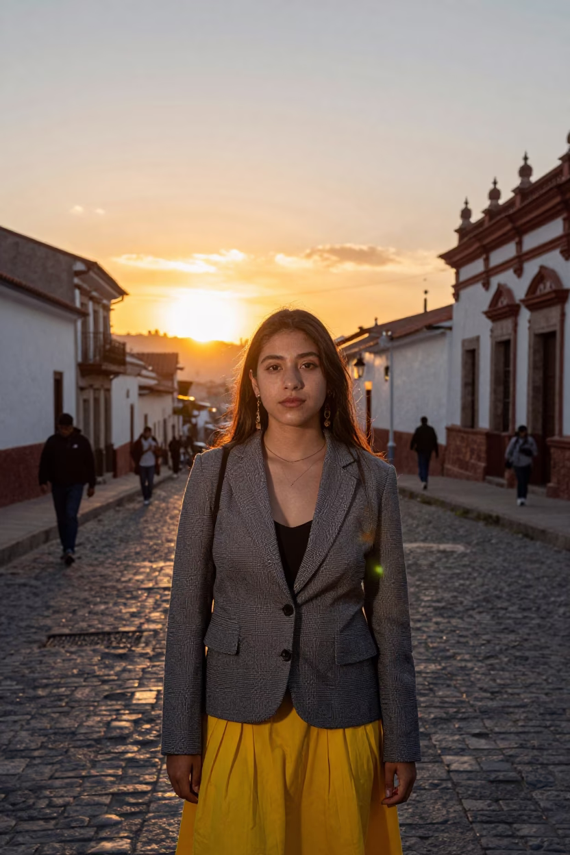Sunset Portrait in La Paz at Sunset Light in in La Paz, Bolivia