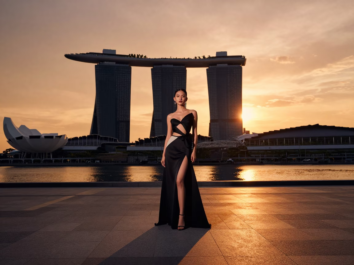 Sunset Portrait in Singapore at Sunset Light in in Singapore, Singapore