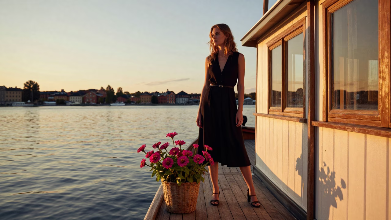 Sunset Portrait in Stockholm at Sunset Light in in Stockholm, Sweden