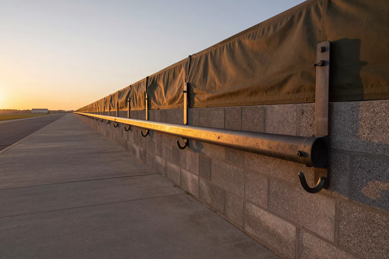 Sunset PT Belt Hook Rail Airbase Berrechid in along an airbase flight line in Berrechid