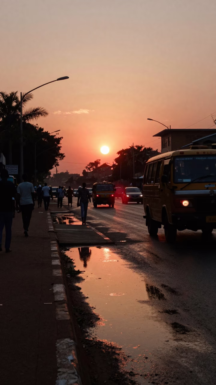 Sunset Reflections at As The Sun Drops Toward The Horizon in Nairobi in in Nairobi, Kenya