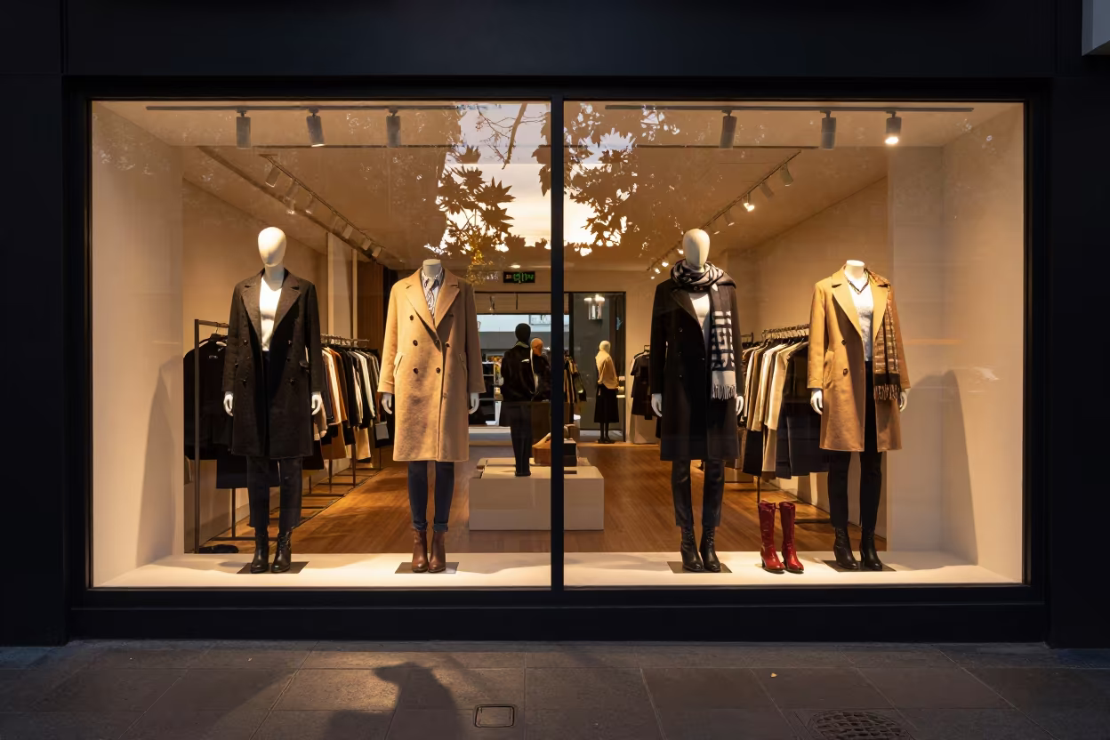 Sunset Reflections on Brisbane Retail Window Display in along a front-of-store display run in Brisbane