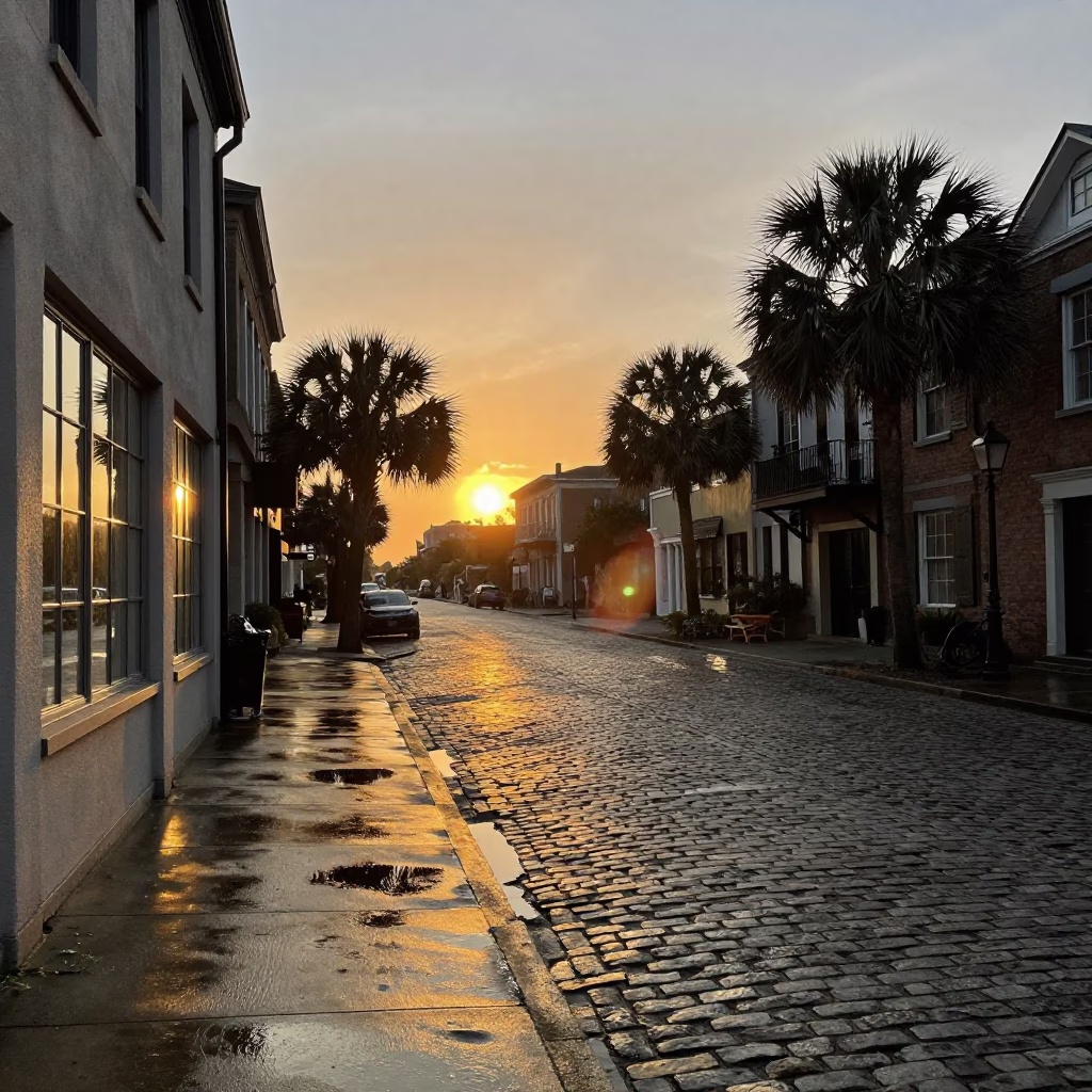 Sunset Reflections in Charleston at Sunset Light in in Charleston, South Carolina, United States