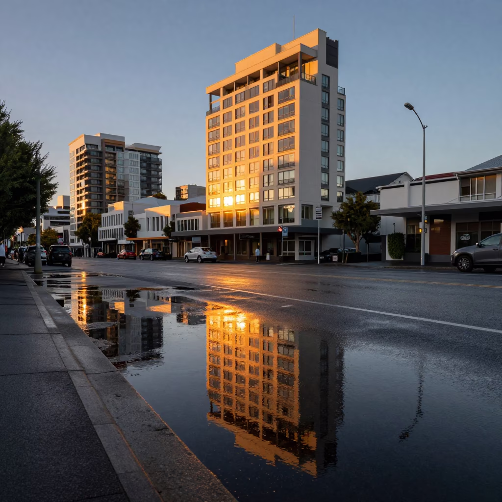 Sunset Reflections in Christchurch at Sunset Light in in Christchurch, New Zealand
