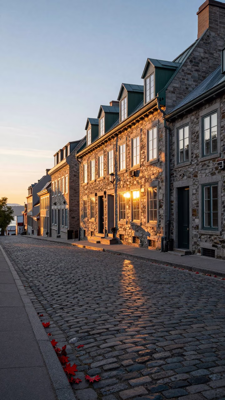 Sunset Reflections in Quebec City at Sunset Light in in Quebec City, Quebec, Canada