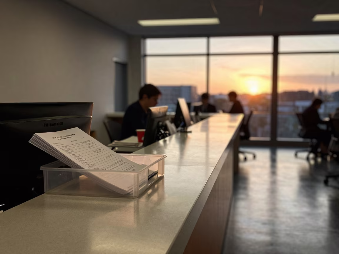 Sunset Reflections on Salford Office Reception Tray in at an office reception desk in Salford