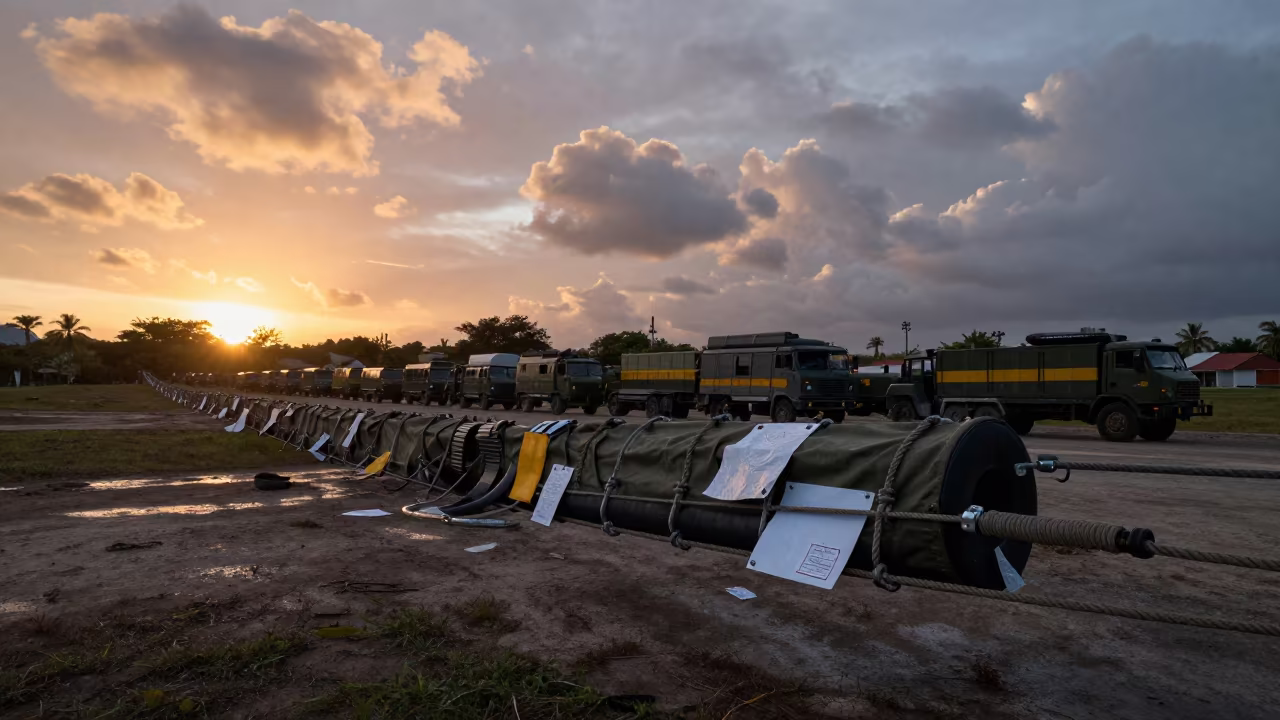 Sunset Rigging Bundle on Bayamo Road in beside a convoy halt on open ground near Bayamo