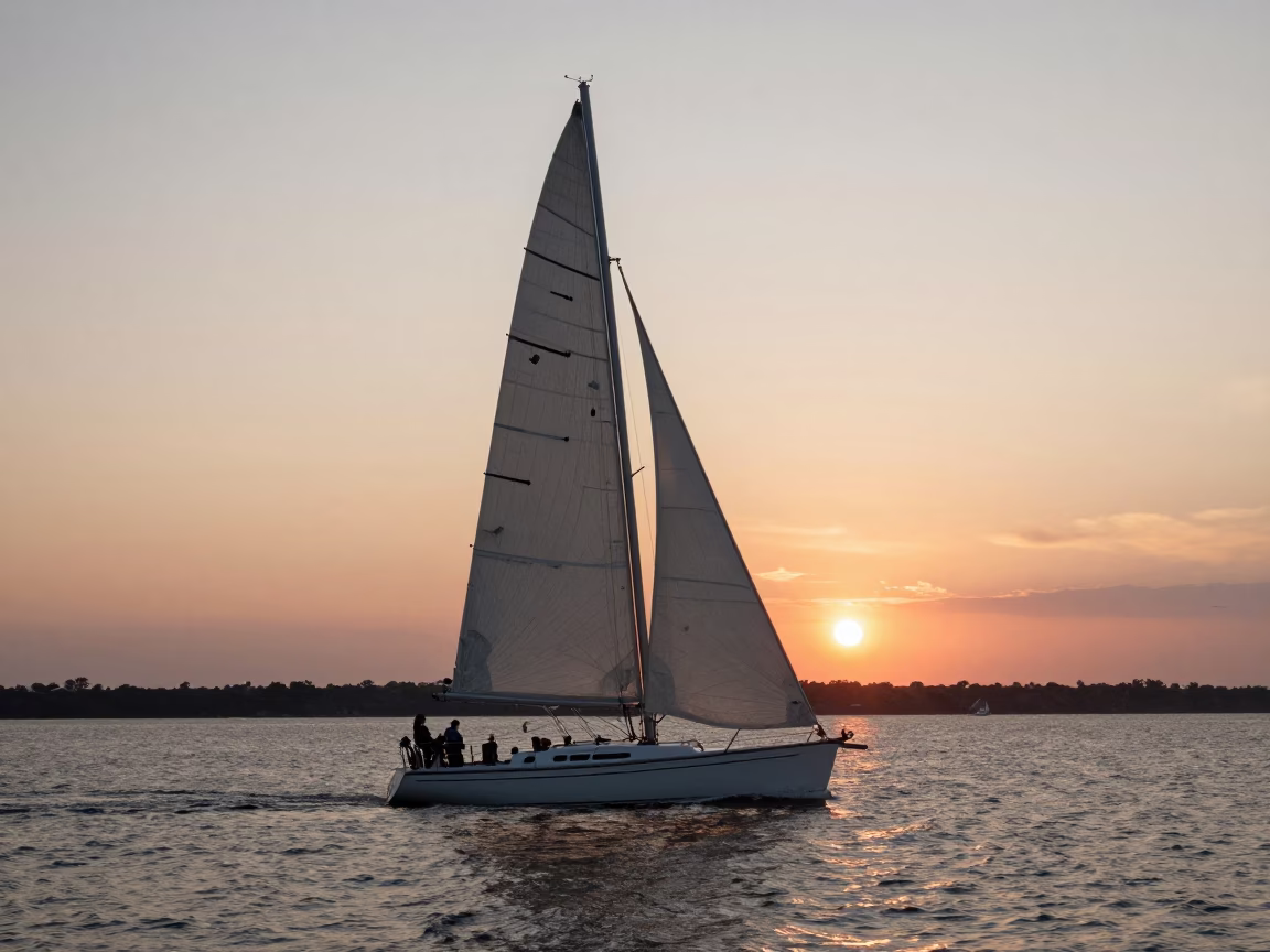 Sunset Sailboat in Charleston at Sunset Light in in Charleston, South Carolina, United States