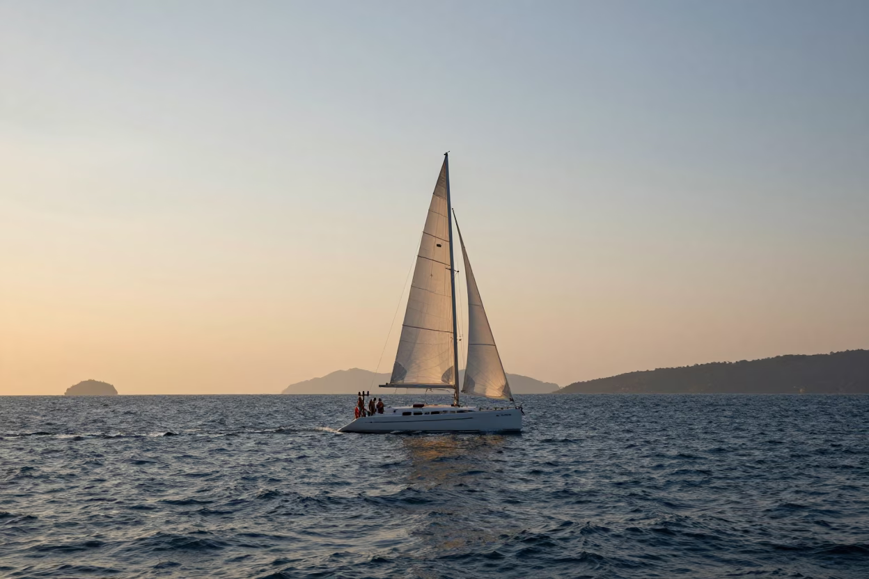 Sunset Sailboat in Phuket at The Late Afternoon Light in in Phuket, Thailand