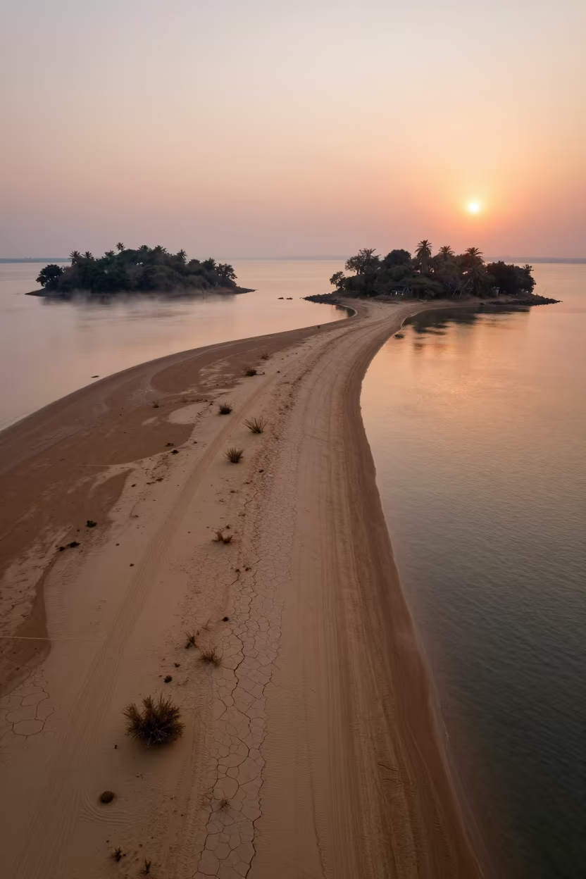 Sunset Sandbar Linking Islands Near Taunggyi in near Taunggyi