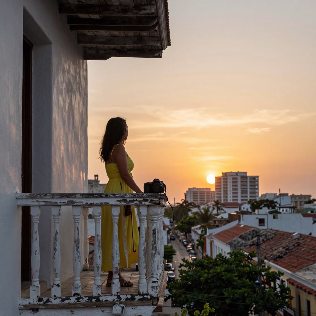 Sunset Scene at Sunset Light in Cartagena in in Cartagena, Colombia