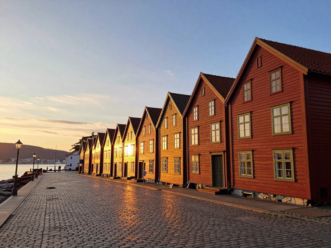 Sunset Scene in Bergen at Sunset Light in in Bergen, Norway
