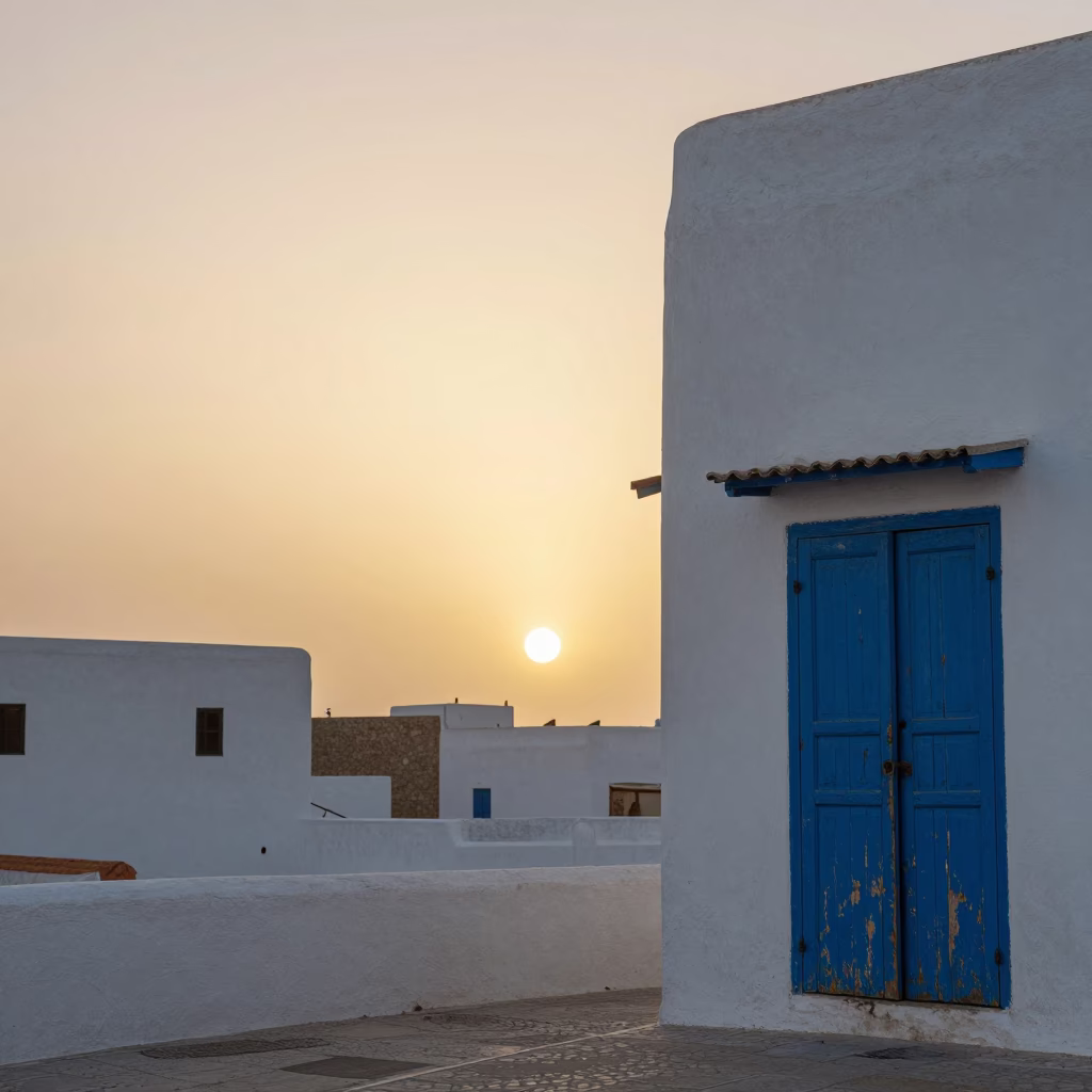 Sunset Scene in Essaouira at As The Sun Drops Toward The Horizon in in Essaouira, Morocco