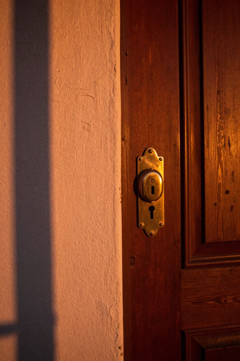 Sunset Scene in Miami Florida With Brass Escutcheon on Door and Glass Carafe in in Miami, Florida, United States