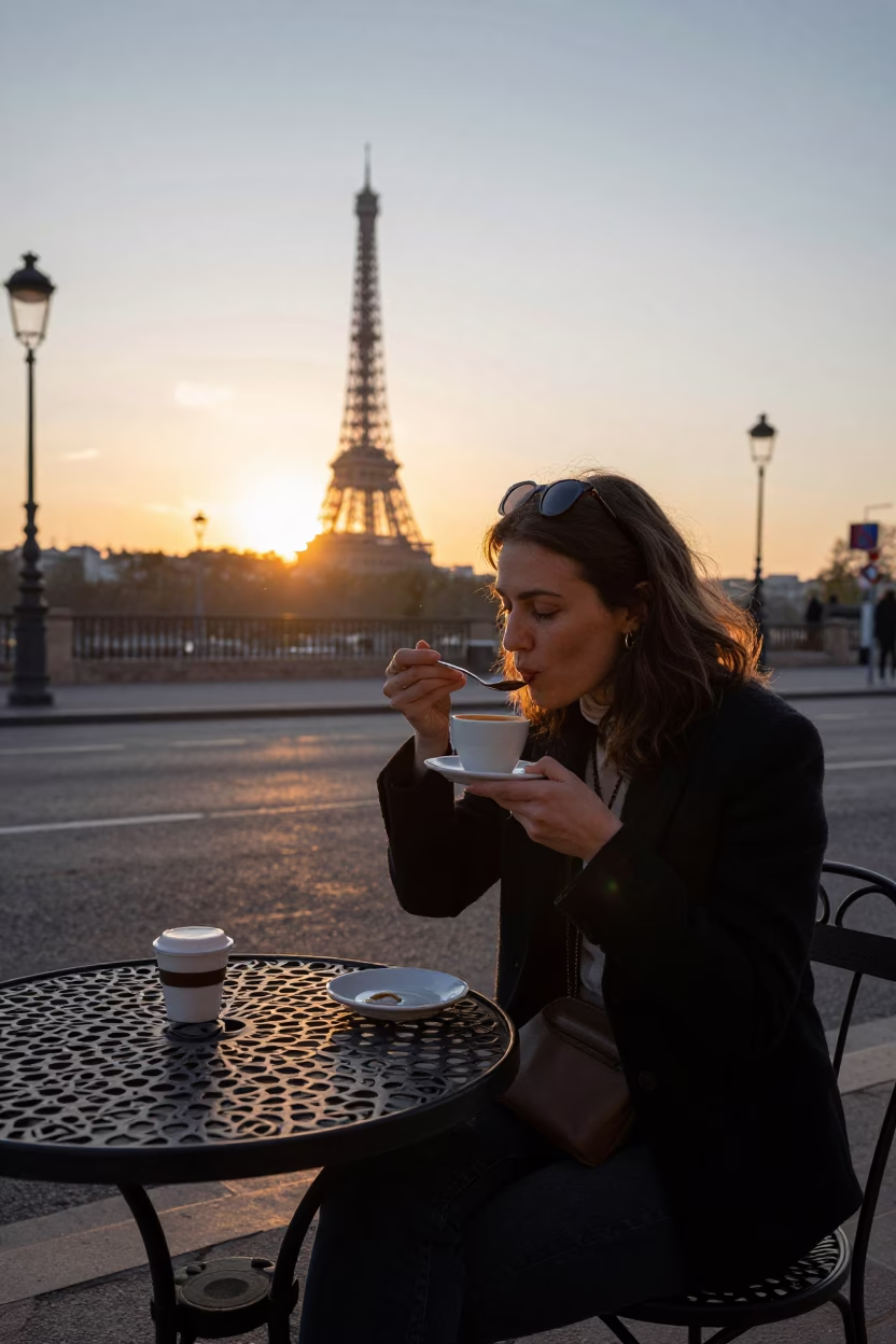 Sunset Scene in Paris at Sunset Light in in Paris, France