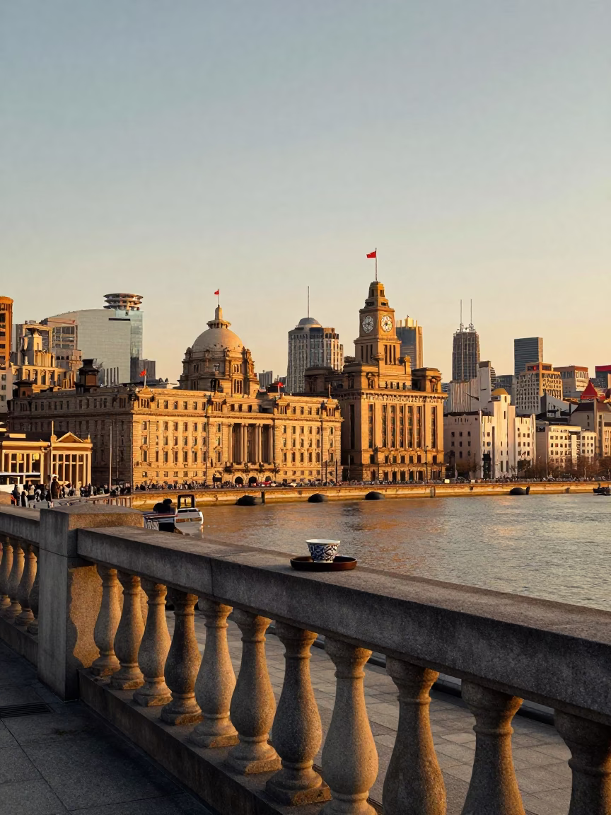 Sunset Skyline in Shanghai at Sunset Light in in Shanghai, China