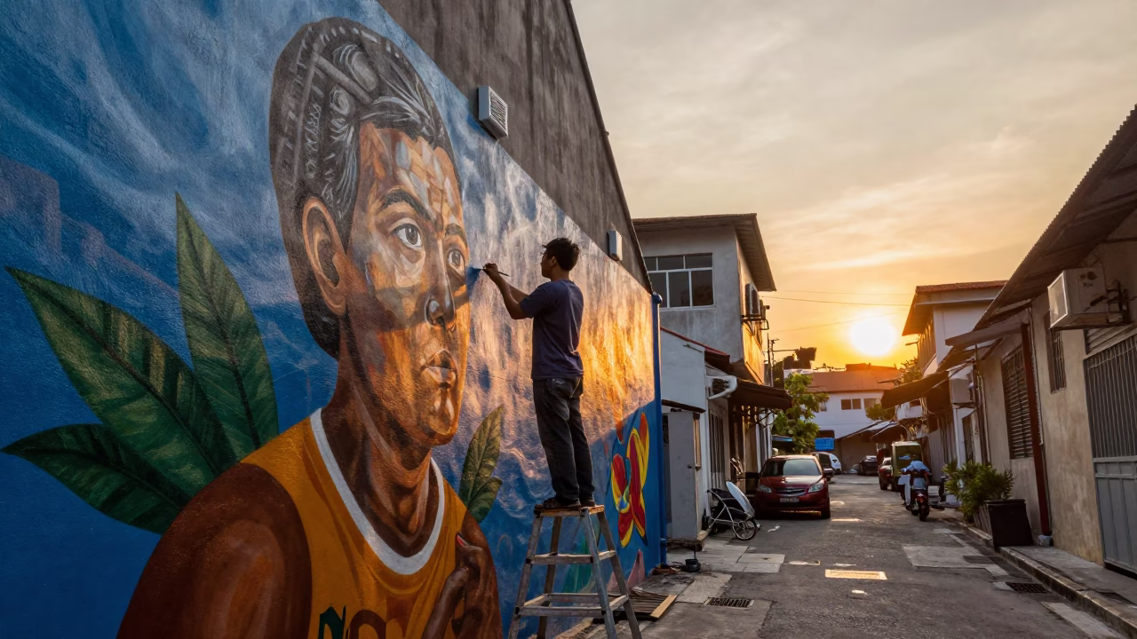 Sunset street mural painting artist Kuala Lumpur Malaysia in in Kuala Lumpur, Malaysia