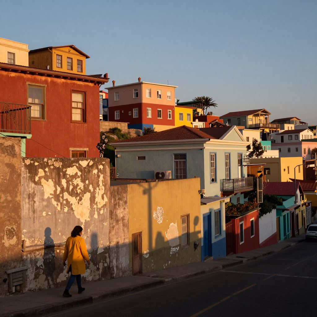 Sunset Street Photography of Valparaiso Chile Colorful Hillside Architecture and Urban Life in in Valparaiso, Chile
