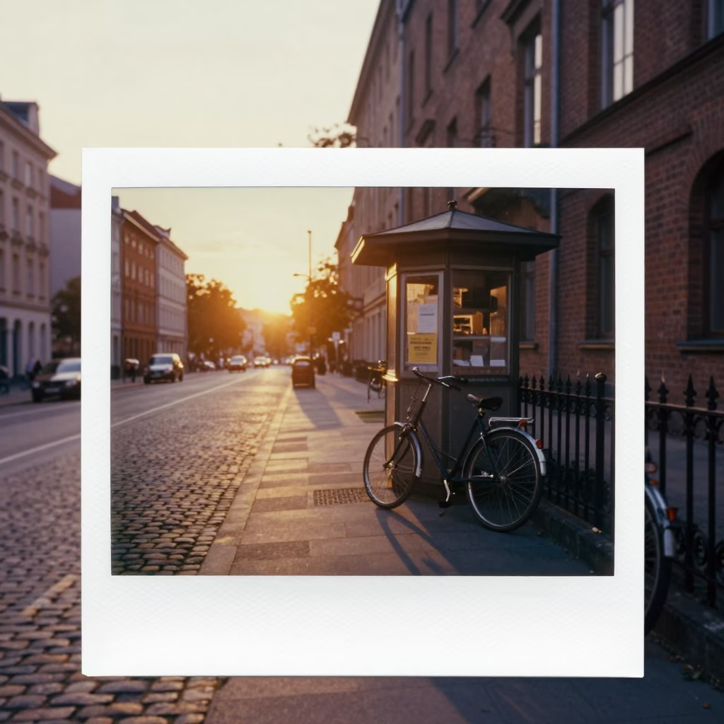 Sunset Street Scene in Berlin Germany with Vintage Bicycle and Urban Architecture in in Berlin, Germany