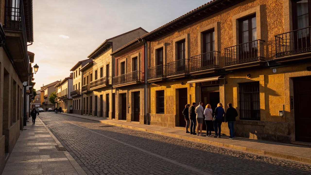 Sunset Street Scene in Bilbao Spain with Traditional Architecture and Local Life in in Bilbao, Spain