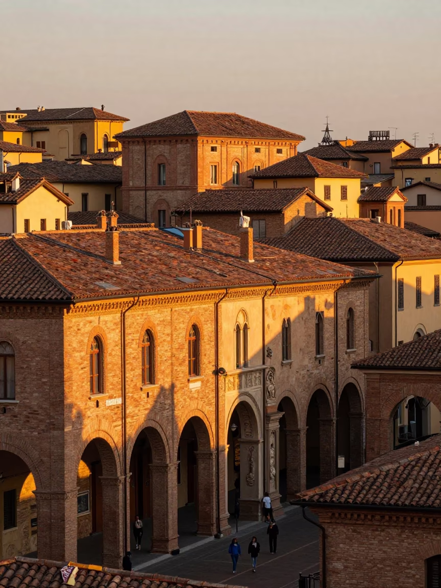 Sunset Street Scene in Bologna Italy with Traditional Architecture and Local Life in in Bologna, Italy