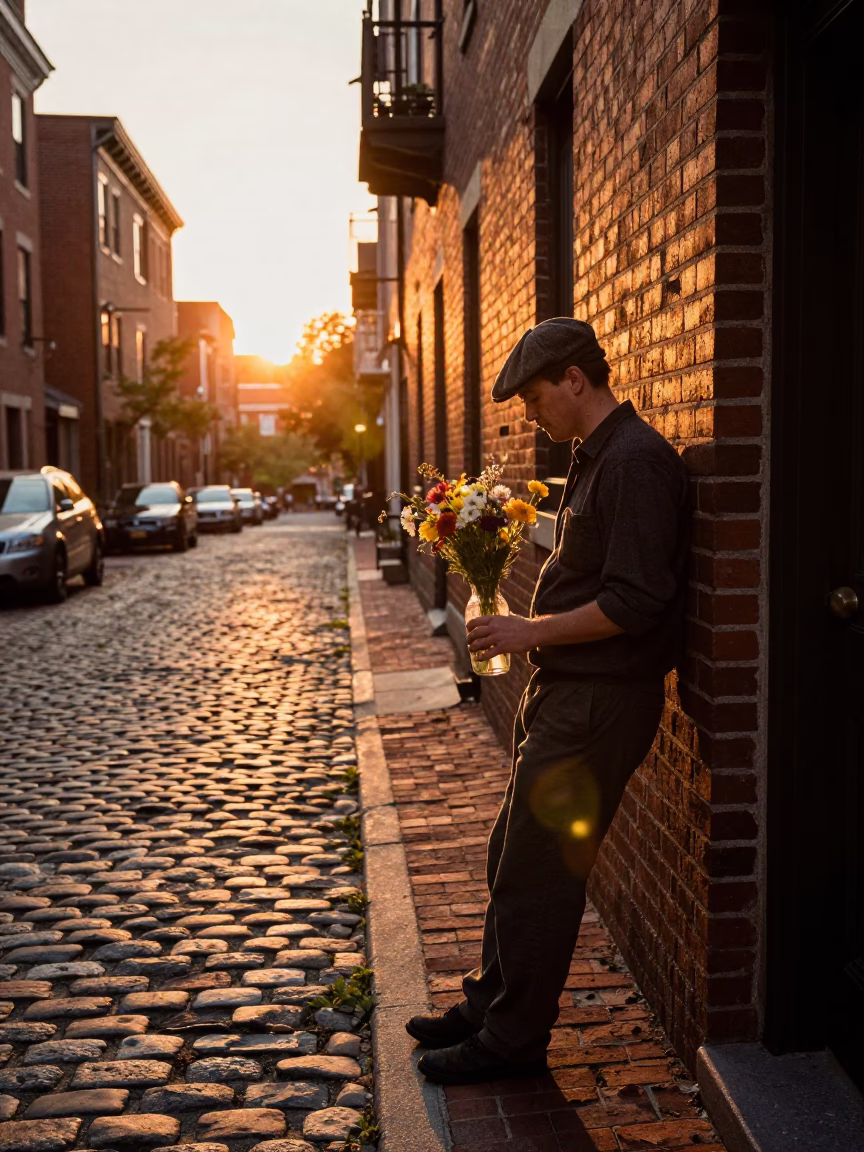 Sunset Street Scene in Boston Massachusetts with Vintage Elements in in Boston, Massachusetts, United States