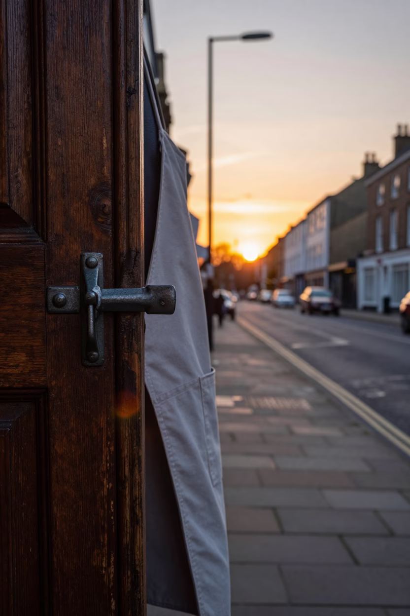 Sunset Street Scene in Bristol United Kingdom with Latch and Apron Details in in Bristol, United Kingdom