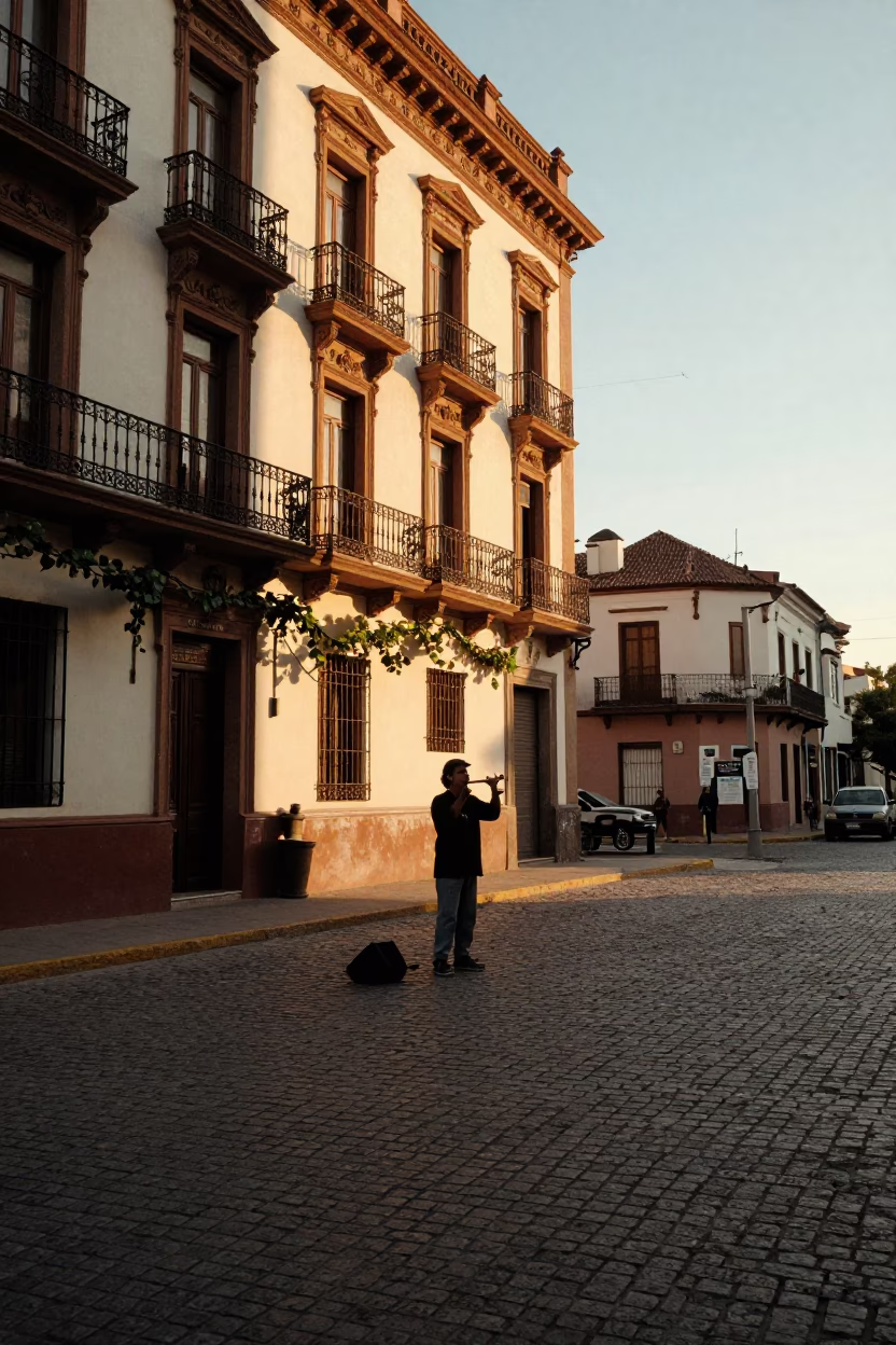 Sunset Street Scene in Buenos Aires Argentina with Tambourine and Vine in in Buenos Aires, Argentina