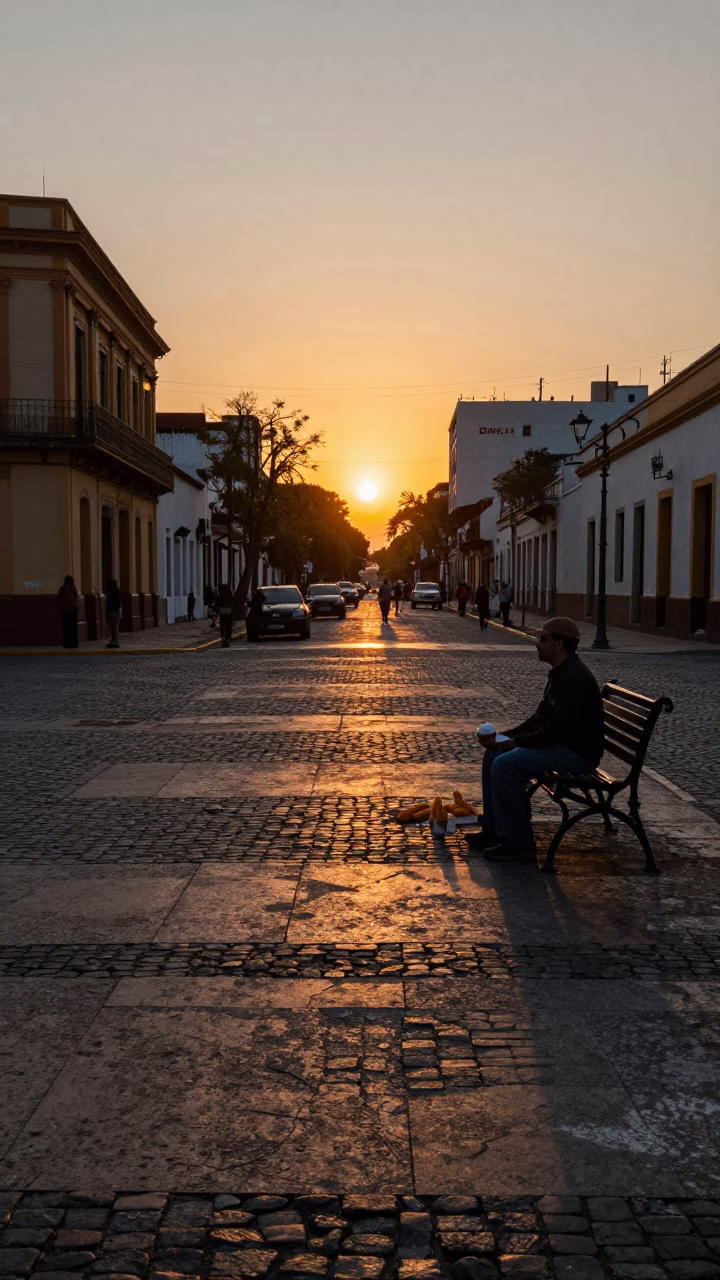 Sunset Street Scene in Buenos Aires with Churros and Chocolate Sauce in in Buenos Aires, Argentina