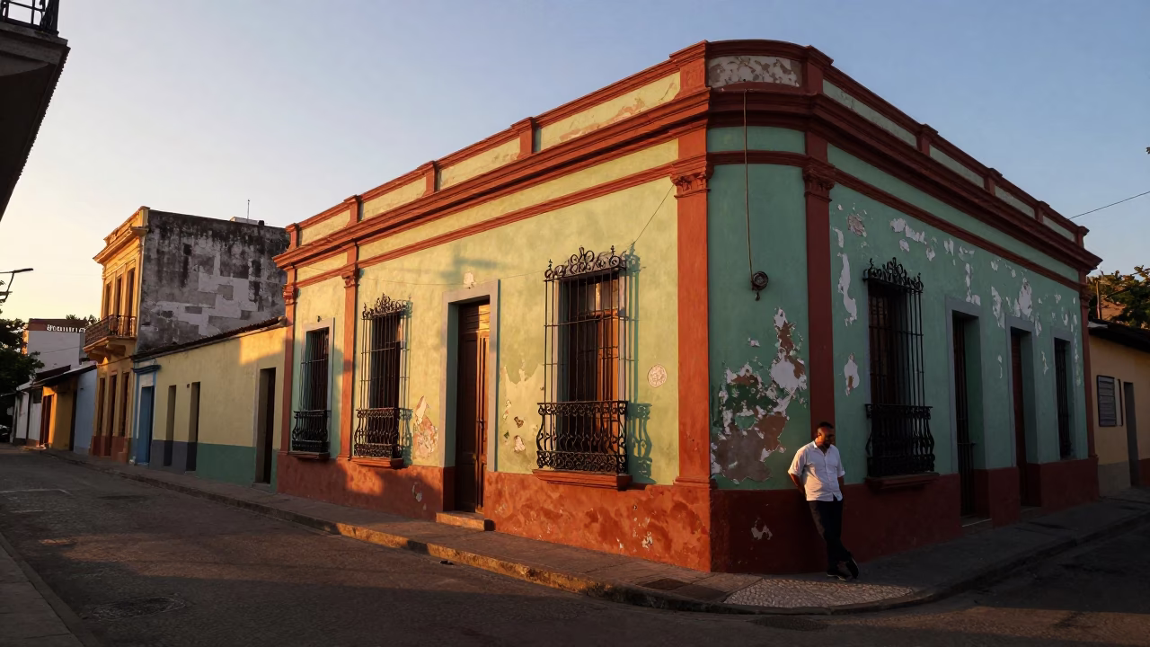 Sunset Street Scene in Buenos Aires with Colorful Facade and Local Life in in Buenos Aires, Argentina