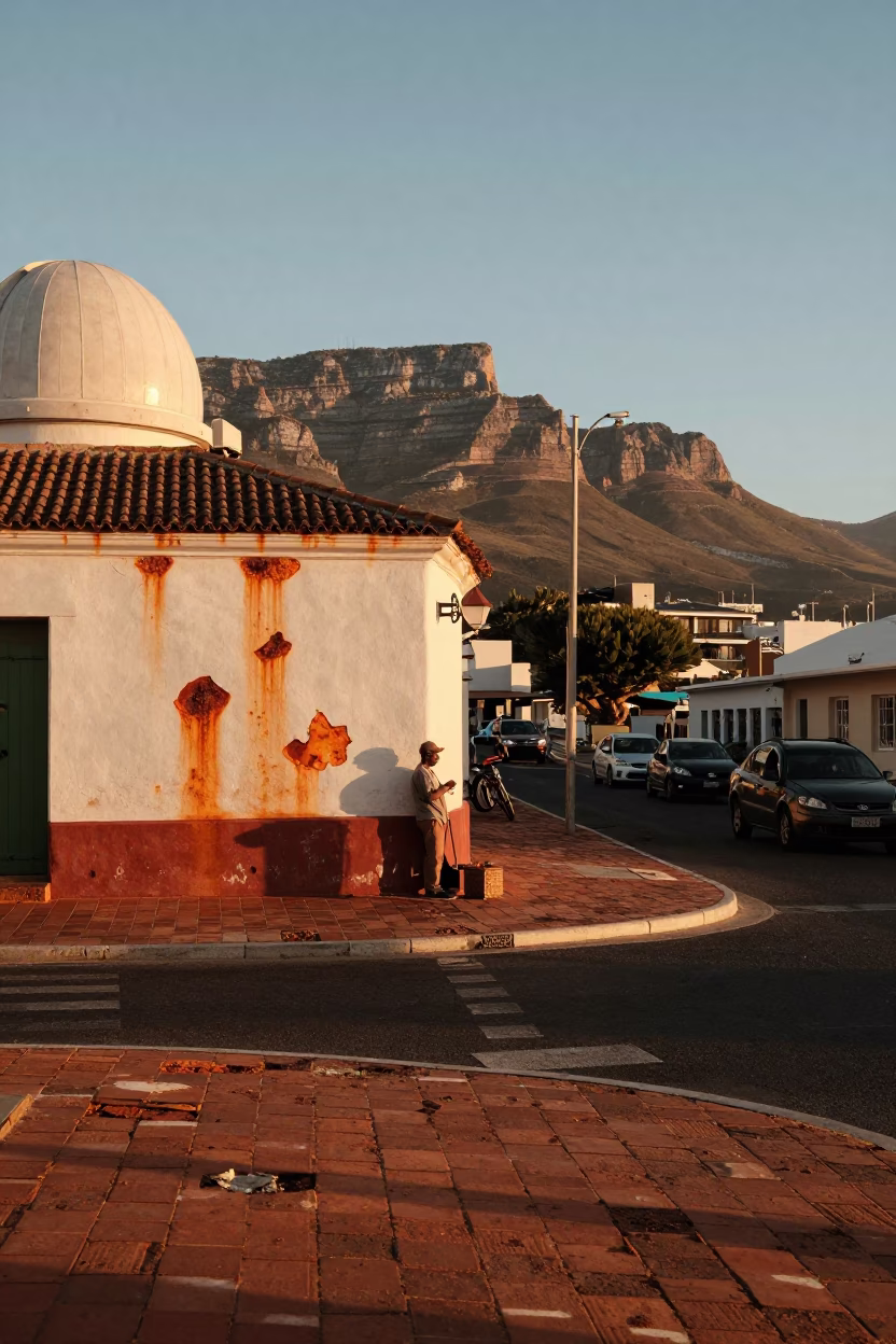 Sunset Street Scene in Cape Town South Africa with Rusty Tiles and Observatory Dome in in Cape Town, South Africa